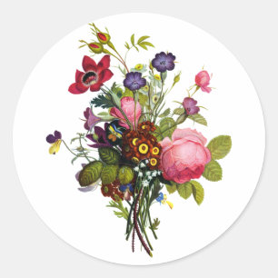 Jean Louis Prevost Rose und Pansy Bouquet Runder Aufkleber