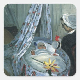 Jean Monet in seiner Wiege von Claude Monet Quadratischer Aufkleber