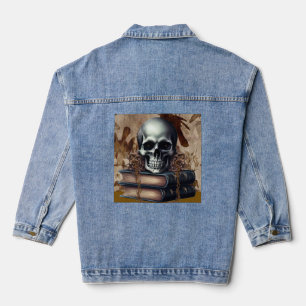 Jean Veste avec Squelette & Livres Gothique