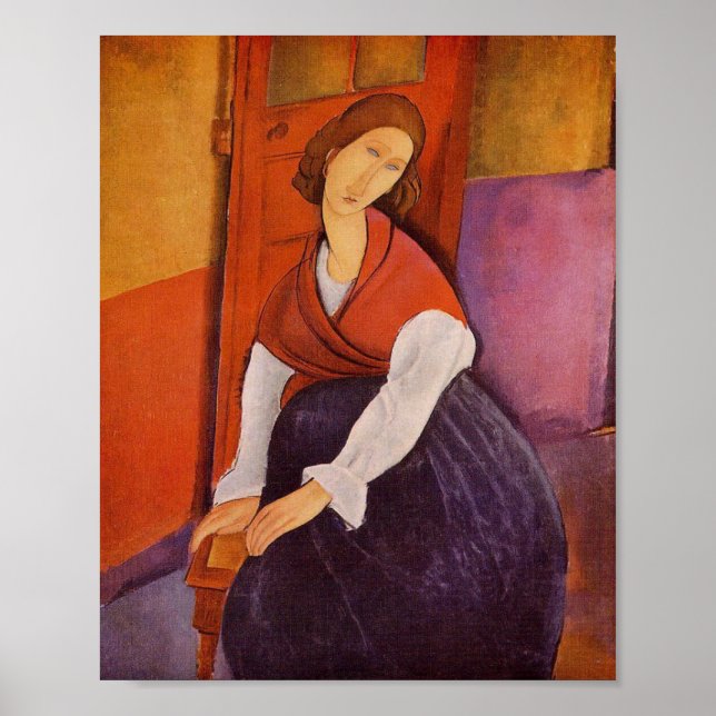 Jeanne Hebuterne in einem roten Schaf von Modiglia Poster (Vorne)
