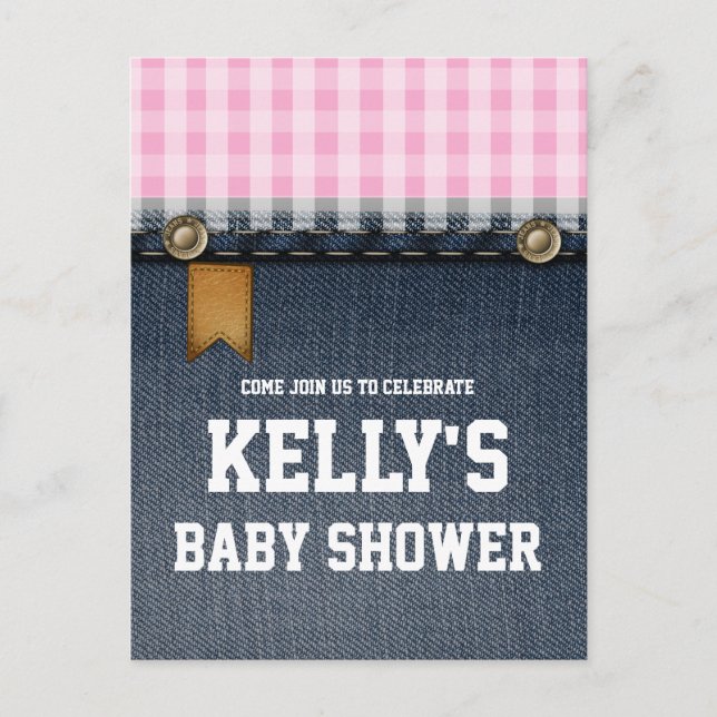 Jeans, Cowboy, Western Babydusche Einladungspostkarte (Vorderseite)
