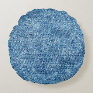Jeans in Acid-Waschung blau. Denim-Hintergrund, Te Rundes Kissen