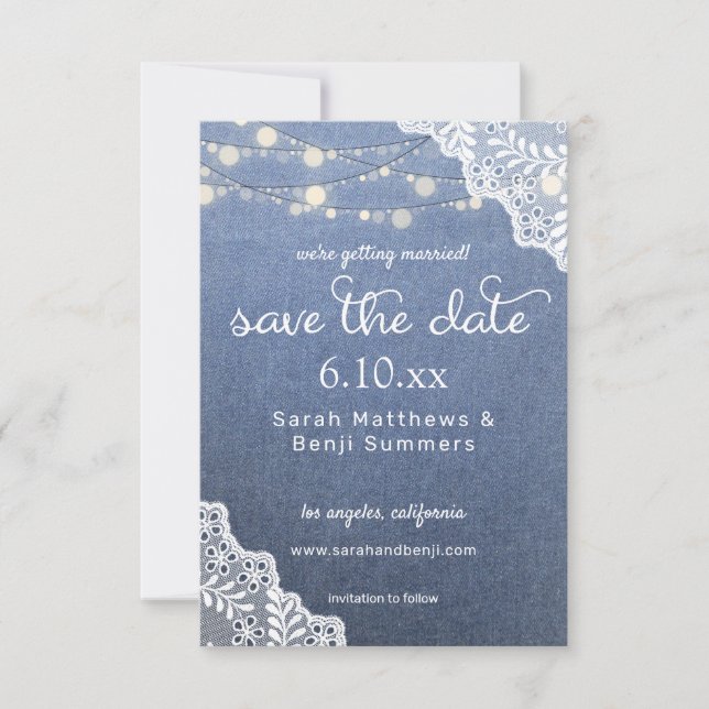 Jeans Lace & String Lights Save the Date V2 (Vorderseite)