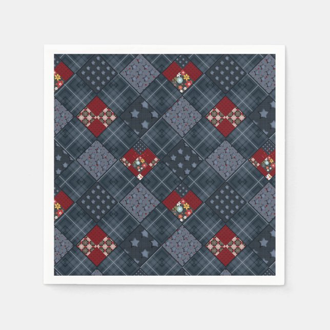 Jeans-Patchwork, Patchwork, Textil, blaues Muster Serviette (Vorderseite)
