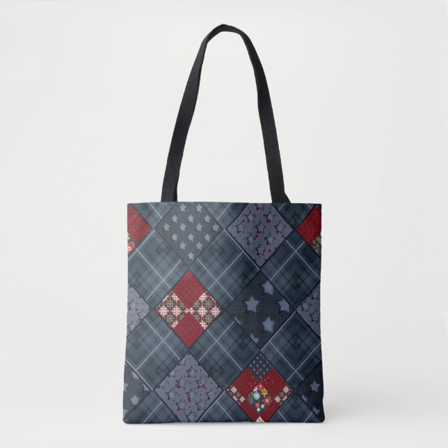 Jeans-Patchwork, Patchwork, Textil, blaues Muster Tasche (Vorderseite)