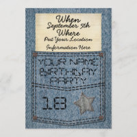 Jeans Pocket Geburtstagsparty Einladungen