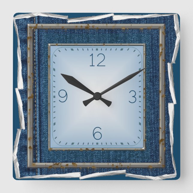 Jeans Quadratische Wanduhr (Vorderseite)