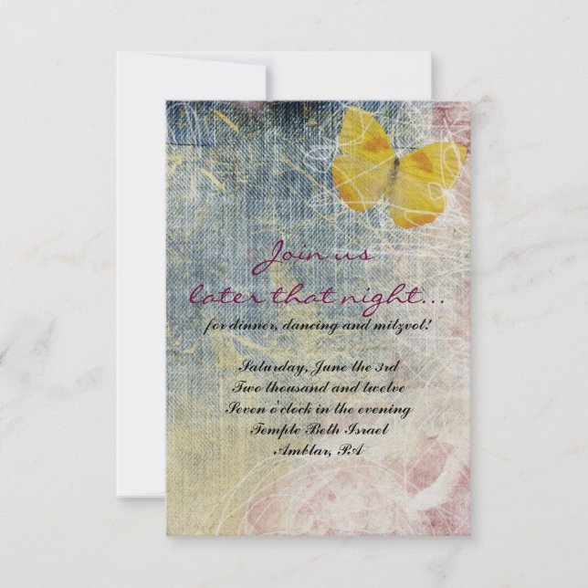 JEANS ROSE & BUTTERFLIES Bat Mitzvah Party Card Einladung (Vorderseite)