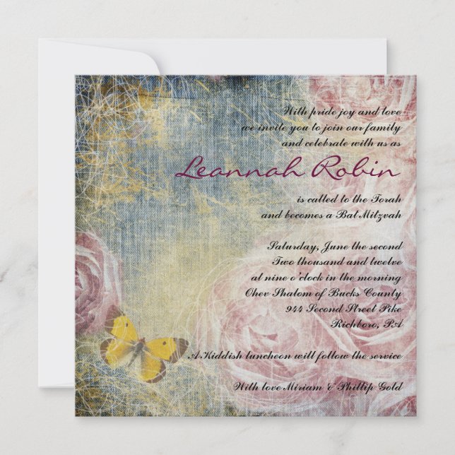 JEANS ROSES & BUTTERFLIS Bat mitzvah Invitation (Devant)