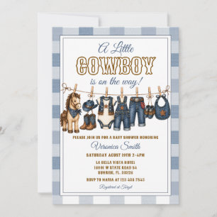 Jeans Süße Kleine Cowboy-Baby-Shower-Kleidungslini Einladung