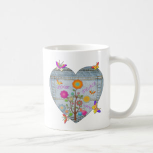 Jeans Tasche Herz Blumen Schmetterlinge Kaffeetasse
