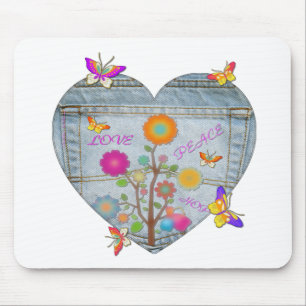 Jeans Tasche Herz Blumen Schmetterlinge Mousepad