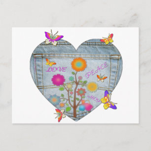 Jeans Tasche Herz Blumen Schmetterlinge Postkarte