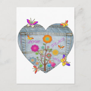 Jeans Tasche Herz Blumen Schmetterlinge Postkarte