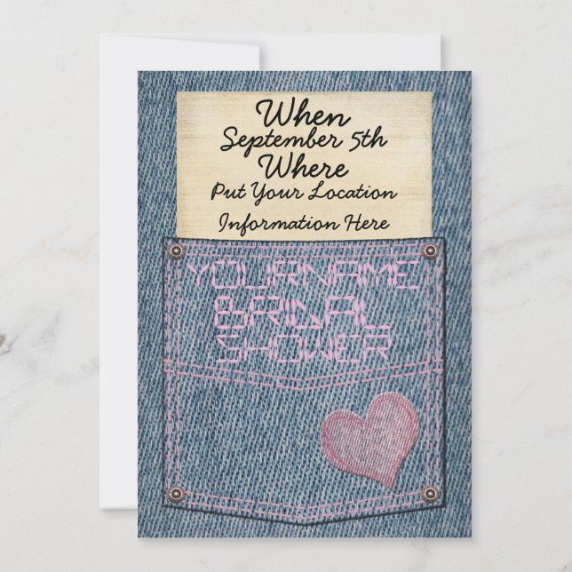 Jeans-Taschen-Brautparty-Einladungen Einladung (Rückseite)