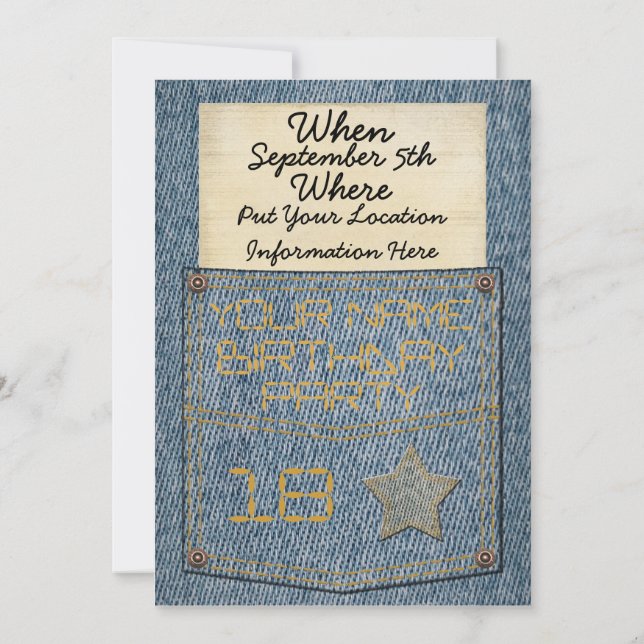 Jeans-Taschen-Geburtstags-Party Einladungen (Rückseite)