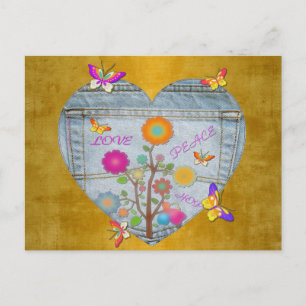 Jeans Taschen Herz Blumen Schmetterlinge Postkarte