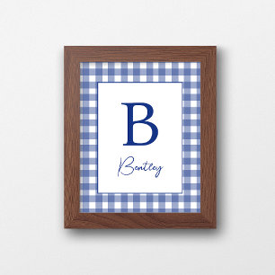 Jeansblau Gingham Karo Baby-Nursery-Namensschild Poster