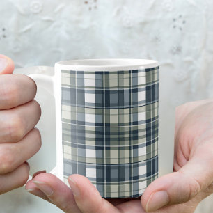 Jeansblaue Sage Grün Weiße Karo Kaffeetasse