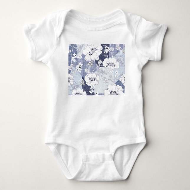 Jeansblumen-Patchwork, nahtloses Muster. Baby Strampler (Vorderseite)