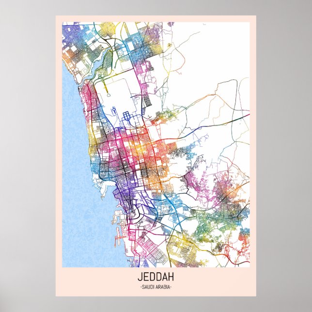 Jeddah Saudi-Arabien Stadtkarte Poster (Vorne)