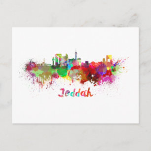 Jeddah Skyline in Aquarellfarbe Postkarte
