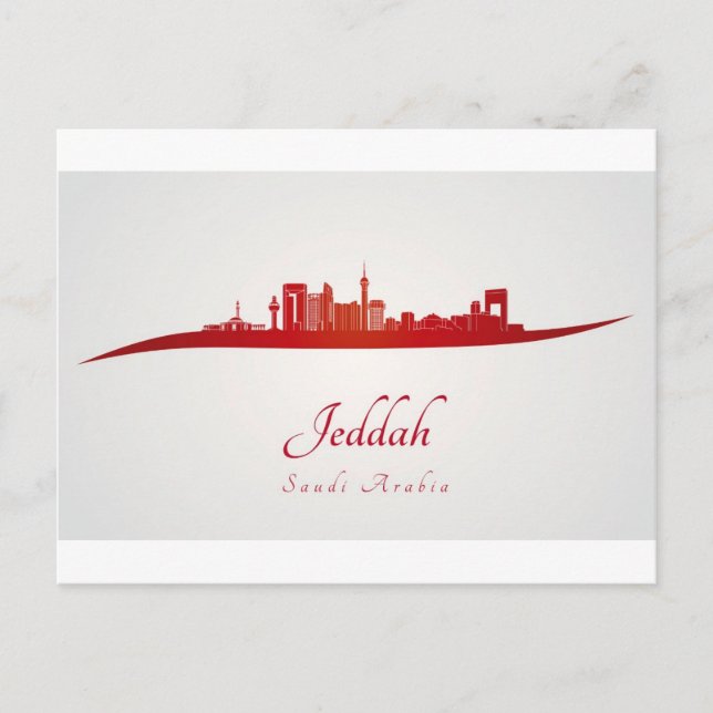 Jeddah Skyline in red.jpg Postkarte (Vorderseite)