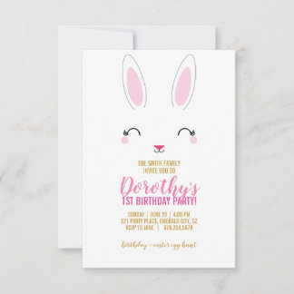 JEDE ALTERLICHE Pink BUNNY BIRTHDAY Party Einladung