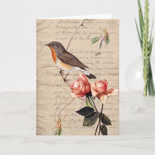 jede Anlässe, Vögel und Rose Karte (Vorderseite)