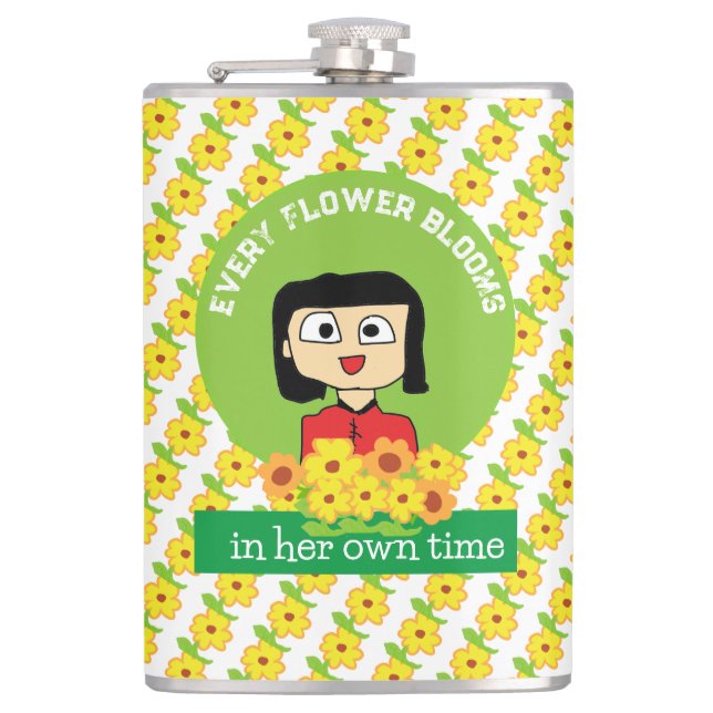 jede Blume blüht in ihrer eigenen Zeit Flachmann (Vorderseite)