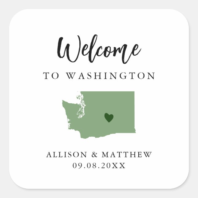 Jede Colour Washington Staat Wedding Welcome Bag Quadratischer Aufkleber (Vorderseite)