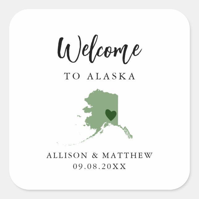 Jede Farbe Alaska Hochzeitungs-Begrüßungstasche od Quadratischer Aufkleber (Vorderseite)