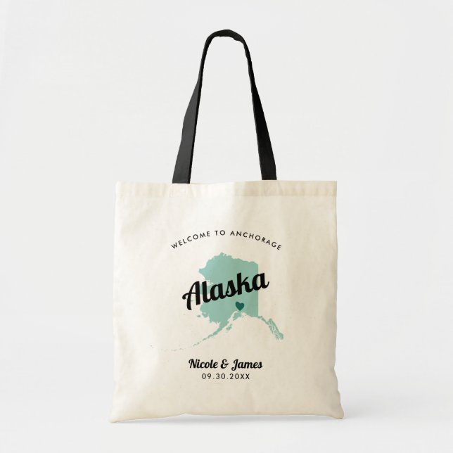 Jede Farbe Alaska Karte Hochzeitungs-Begrüßungstas Tragetasche (Vorne)