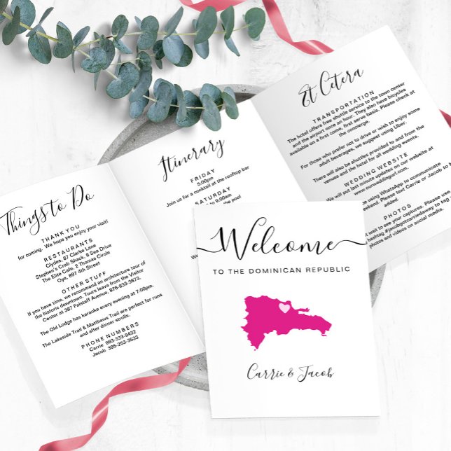 Jede Farbe Dominikanische Republik Hochzeitsempfan Dreifach-gefaltete Programmkarte (Dominican Republic Wedding Welcome Bag Letter & Itinerary)