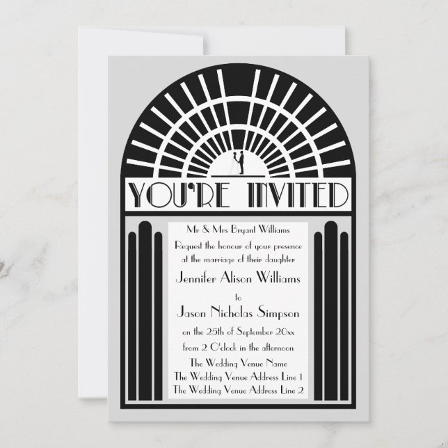 Jede Farbe Fett Art Deco Stil Hochzeitsempfehlung Einladung (Vorderseite)