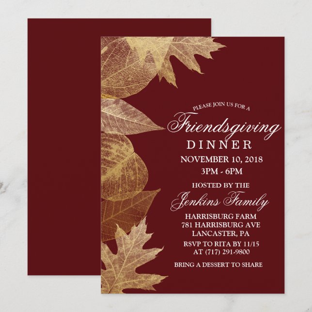 JEDE FARBE - Freundliches Dinner Blätter Einladung (Vorne/Hinten)