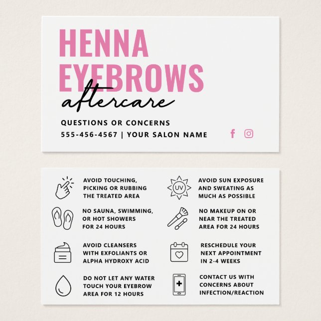 Jede Farbe Henna Brows Brows Tint Aftercare-Karte (Vorne & Hinten)