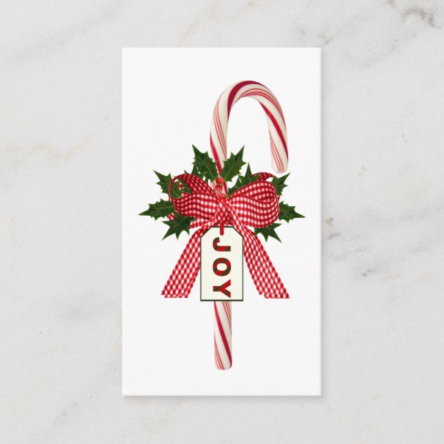 Jede Farbe Hintergrund Candy Cane "Joy" Weihnachte Begleitkarte (Vorderseite)