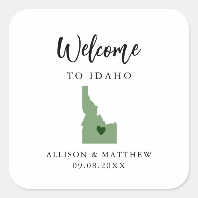 Jede Farbe Idaho Hochzeitungs-Begrüßungstasche ode Quadratischer Aufkleber (Vorderseite)