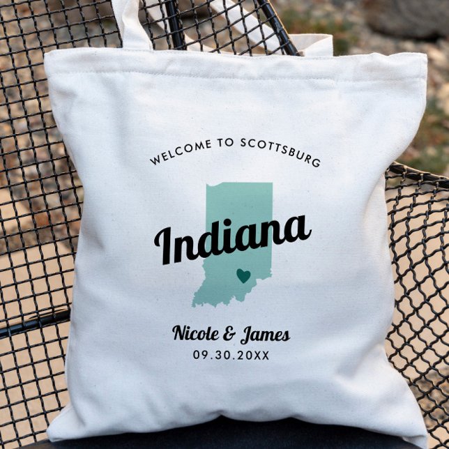 Jede Farbe Indiana Karte Hochzeitungs-Begrüßungsta Tragetasche (Von Creator hochgeladen)