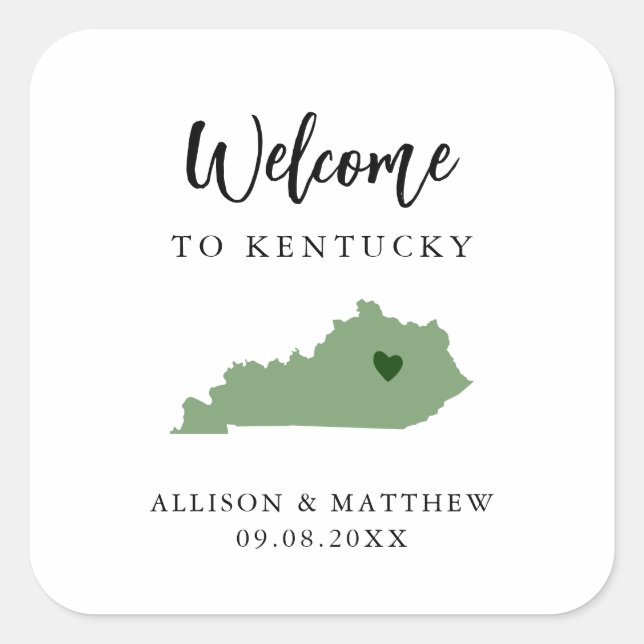 Jede Farbe Kentucky Hochzeitungs-Begrüßungstasche  Quadratischer Aufkleber (Vorderseite)