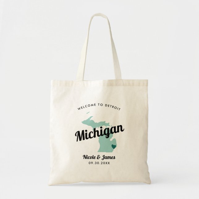 Jede Farbe Michigan Karte Hochzeitungs-Begrüßungst Tragetasche (Vorne)