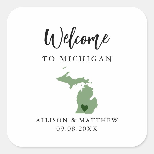 Jede Farbe Michigan Wedding Begrüßungstasche oder  Quadratischer Aufkleber (Vorderseite)