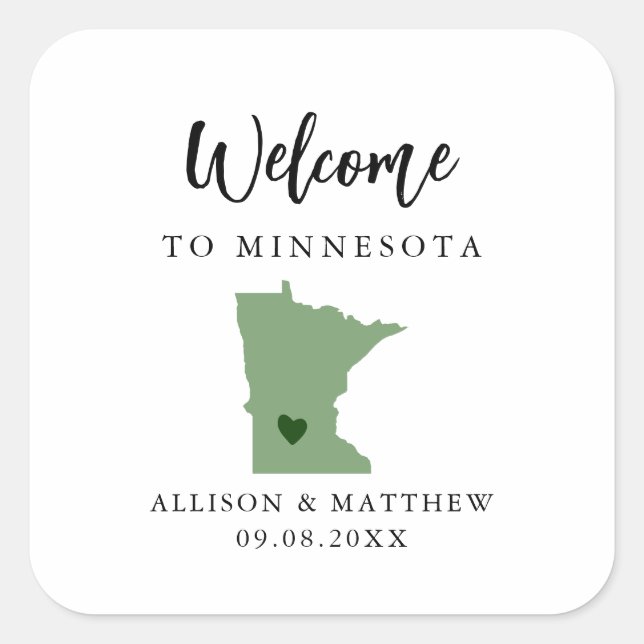 Jede Farbe Minnesota Hochzeitungs Begrüßungstasche Quadratischer Aufkleber (Vorderseite)