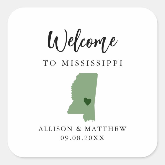 Jede Farbe Mississippi Hochzeitungs-Begrüßungstasc Quadratischer Aufkleber (Vorderseite)
