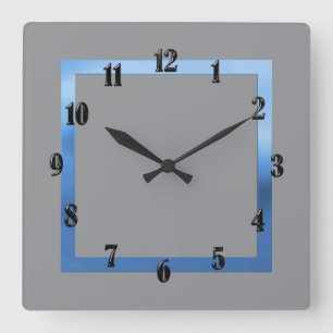Jede Farbe mit blauer Grenze Quadratische Wanduhr