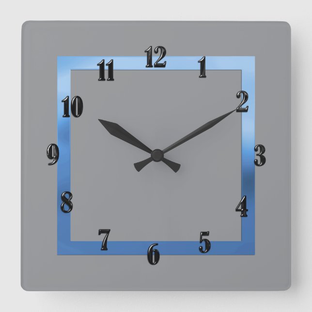 Jede Farbe mit blauer Grenze Quadratische Wanduhr (Vorderseite)
