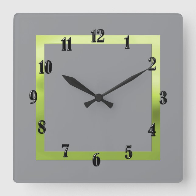 Jede Farbe mit grüner Grenze Quadratische Wanduhr (Vorderseite)