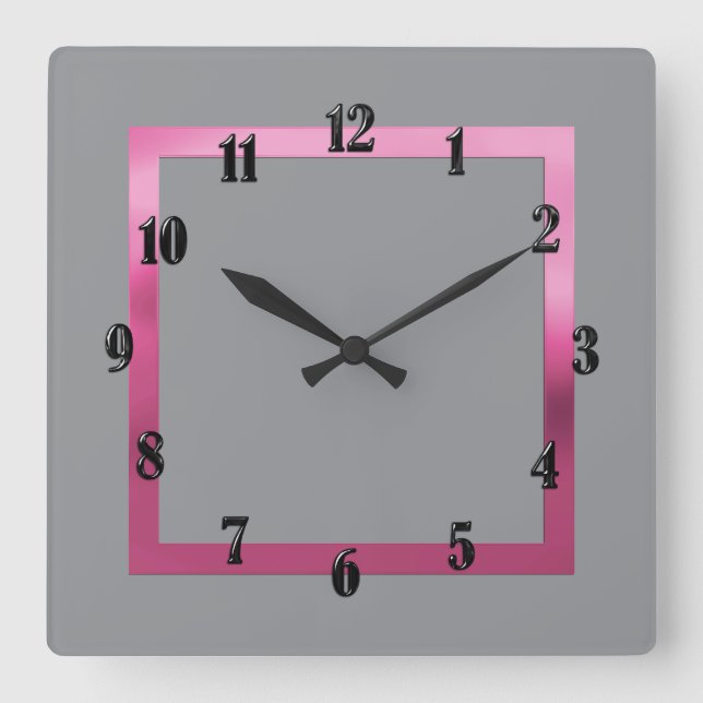 Jede Farbe mit rosa Rand Quadratische Wanduhr (Vorderseite)