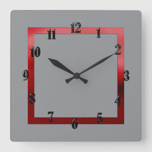 Jede Farbe mit roter Grenze Quadratische Wanduhr